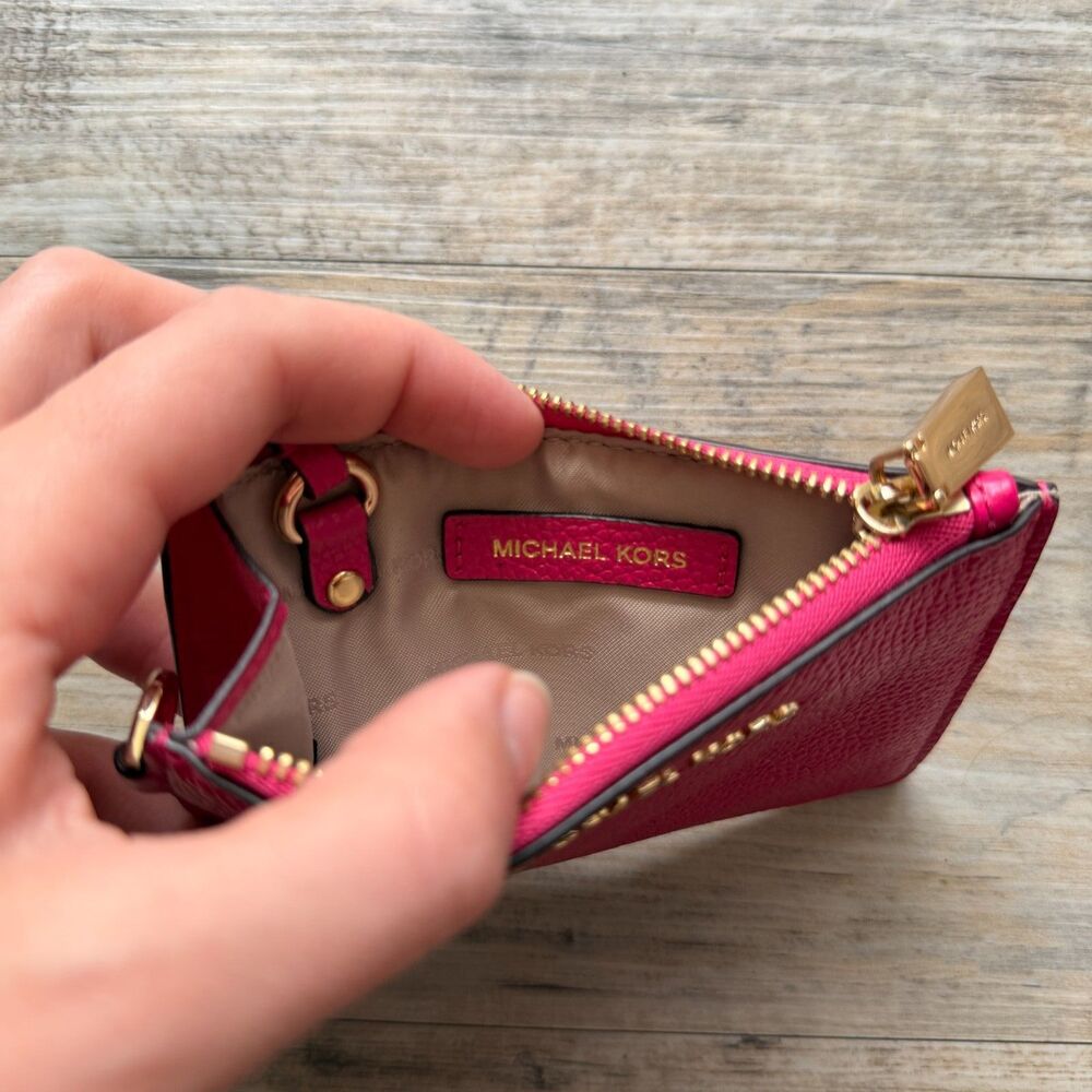 Michael Kors Jet Set Coin Purse Wild Berry Pink Wallet Designer Leather Gold - Picture 5 of 8